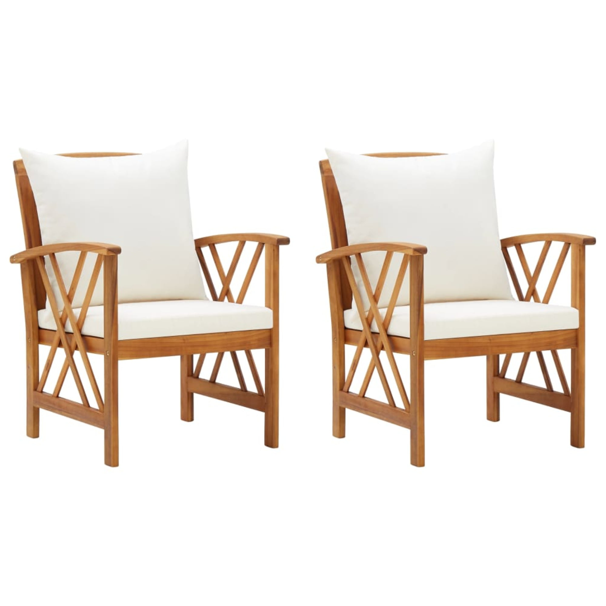 vidaXL Solid Acacia Wood 3 Piece Outdoor Dining Set with Cream White Cushions Garden Patio Terrace Dinner Table Chairs