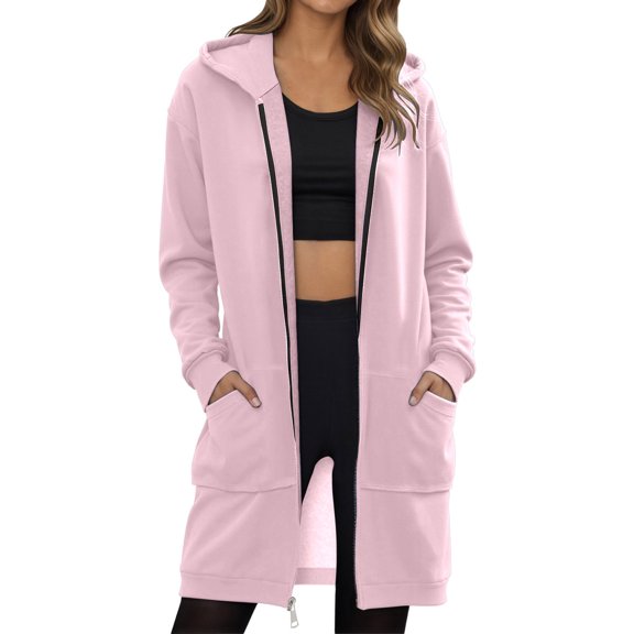 Hooded Fleece Sweatshirt for Women - Long Oversized Pullover with Zip Up, Casual Loose Fit Winter Coat for Fall & Winter