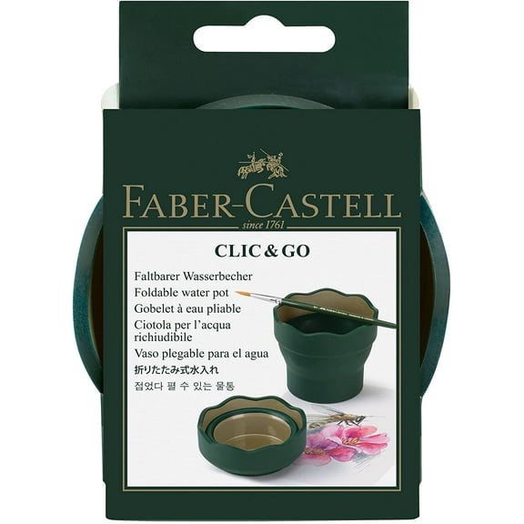 Faber-Castell Clic & Go Artist Water Cup, Foldable Water Pot for all Paint Brushes, Green
