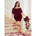 thumbnail image 5 of Burgundy Plus Size Elegant Off-Shoulder Fitted Dress With Pearl Embellishments, 5 of 8
