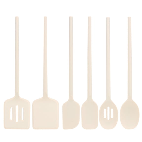 6Pcs One Piece Silicone Kitchen Utensil Set Beige White Non-stick Heat Resistant Cooking Spatula Spoon Cookware Set