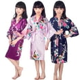 thumbnail image 3 of KYAIGUO Kids Girls Silk Satin Robes Teen Girls Bathrobe Cardigan long Pajamas Baby Sleepwear Little Big Girls Floral Comfort Toddler Satin Silk Nightwear Pajama Bathrobe for 2-14T, 3 of 8