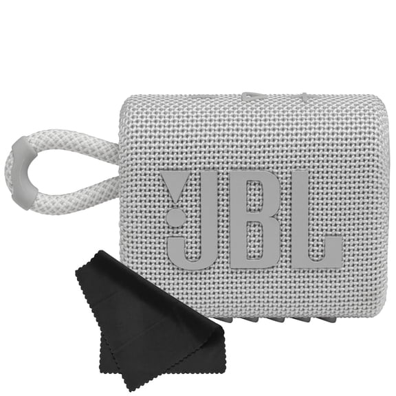 JBL Go 3 Portable Mini Wireless Bluetooth Waterproof Speaker - Cloud White - with Cleaning Cloth - Sold without manufacturer warranty