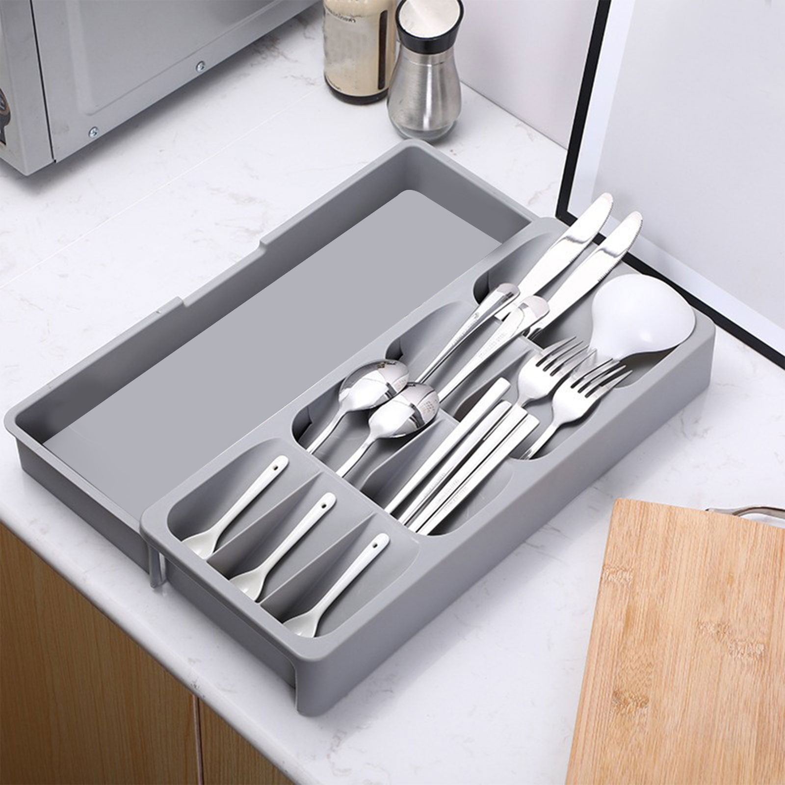 Matoen Kitchen Drawer Organizer Adjustable Utensils Silverware Tray for Cuttlery Organization Spoon Knife and fork Partition Storage Holding Flatware