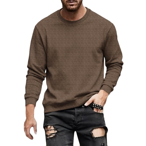LEKWK Mens Sweatshirts Crewneck Regular Fit Long Sleeve Sweat Shirts Sweatshirts Ribbed Waffle-Knit Texture Soft Warm Long Sleeve Workout Shirts