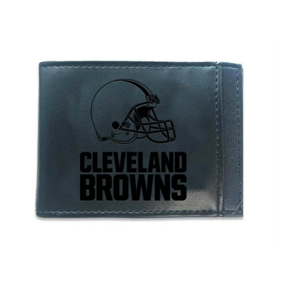 Black Cleveland Browns Hybrid Leather Front Pocket Bi-Fold Wallet with Money Clip