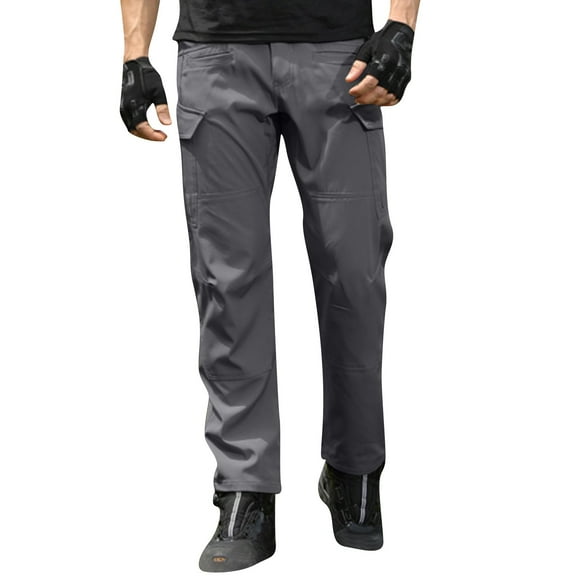 Men's Waterproof Hiking Cargo Pants with 8 Pockets, Quick-Dry Lightweight Fabric for Outdoor Camping, Fishing, and Work (Durable & Functional Design, No Belt Included),Gray M