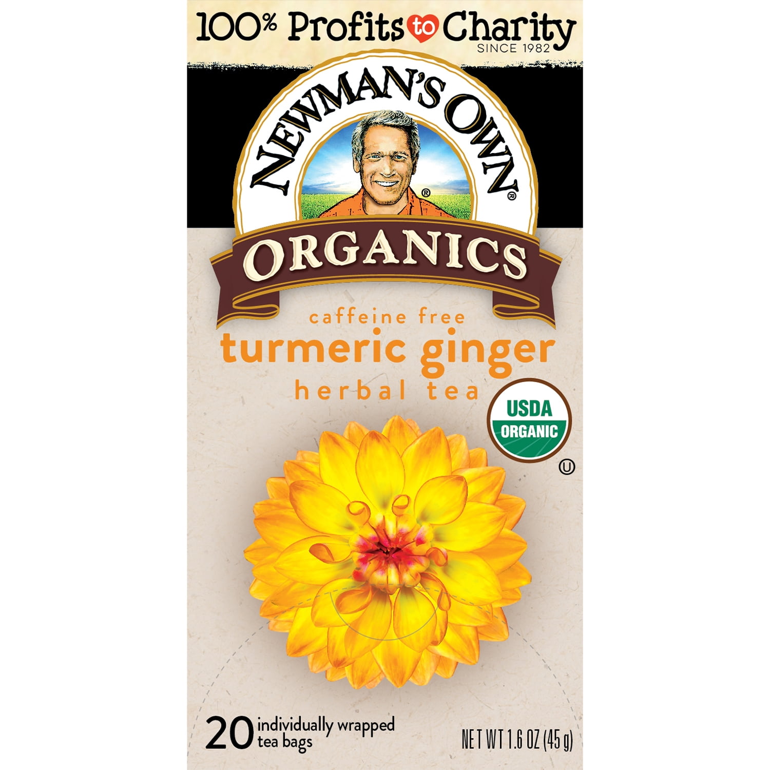 Newman's Own Organic Variety Pack Herbal Tea includes Sweet Cinnamon Spice, Ginger Green, Chamomile and Turmeric Ginger Tea 20 Individually Wrapped Tea Bags Per Box (4 Pack) USDA Certified and Kosher