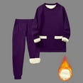 thumbnail image 3 of 2PC Fleece Lined Sweatsuit for Men Long Sleeve Crewneck Sweatshirt Elastic Waist Cuffed Joggers Loungewear Set with Pockets Purple S, 3 of 7