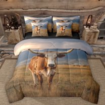 Manfei Farm Animal Cow 7 Pieces Bedding Comforter Set,Rustic Farmhouse Cabin Full Bedding Set,Retro Cattle Fitted Sheet Flat Sheet For Kids,Luxury Bedroom Decor Reversible