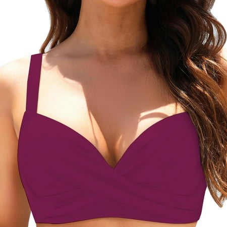 Fadeal Bikini Tops for Women Women Underwire Bikini Top Swim Top Bra Padded Swimsuit Tops 2025 Bathing Suit Tops Swimsuit Tops for Women Wine M