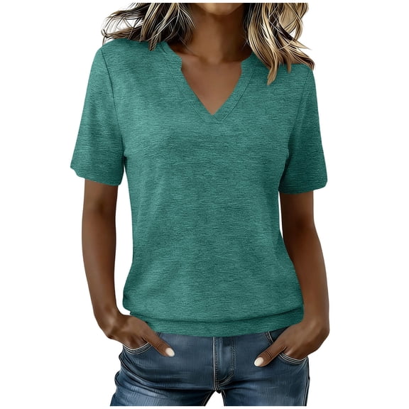 Yyeselk Womens Tops Short Sleeve Banded Bottom Stretch Summer Tops V Neck T Shirts Casual Ladies Tees Loose Fit Clothing Sky Blue L
