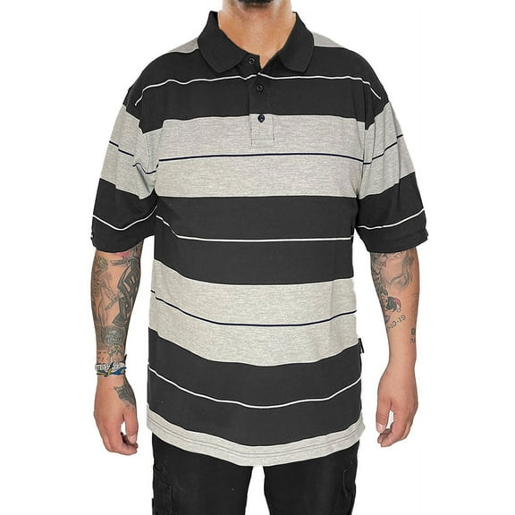 Mens Classic Old School Striped Midweight Pique Polo Shirt Street Casual Tshirt