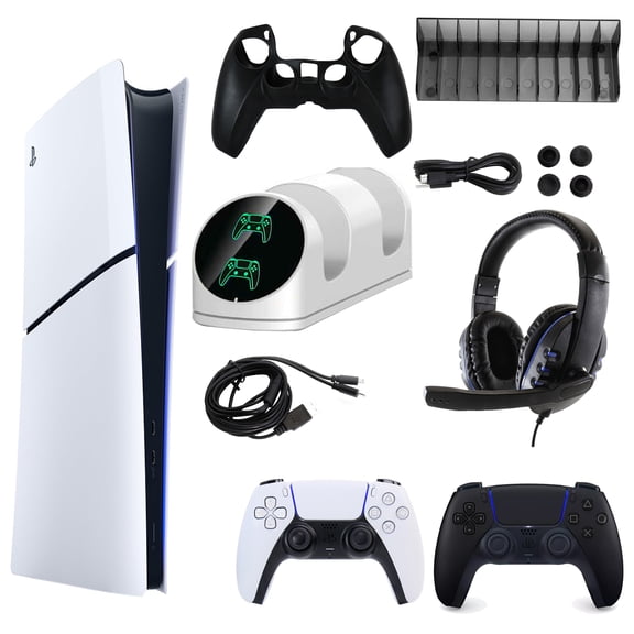 Sony PlayStation 5 Slim Digital Console with Extra Black Dualsense Controller and Accessories Kit (PS5, PlayStation Slim Digital Version)