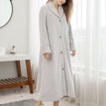 thumbnail image 3 of Previn Women's Plush Long Robe Ladies Soft Fluffy Long Sleeve Fuzzy Fleece Bathrobe Button Up Housecoat Winter Thick Warm Tea Length SPA Bath Maternity Duster Robe Pockets Grey Medium-Large, 3 of 5