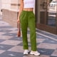 thumbnail image 3 of Amzcrzy Pantalones Mujer Deportivos Casuales Color Liso Cintura Alta Cordón Ajustable Pierna Ancha Recta Holgados Con Bolsillos Tallas S-2XL Verde, 3 of 7