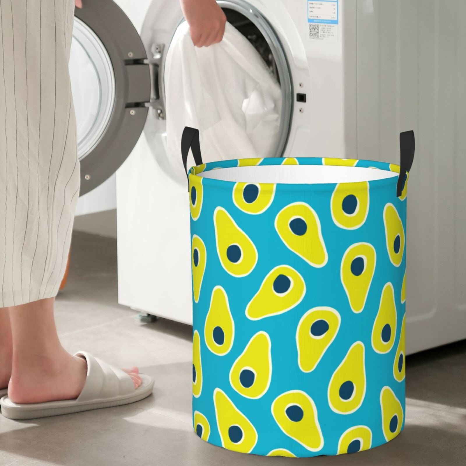 Large Laundry Basket with Handles - Cute Avocado Blue Kids Baby Dirty Clothes Laundry Hamper for Bedroom Aesthetic