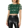 thumbnail image 1 of INSPIRE CHIC Women's Metallic Pattern Short Sleeves Party Crop T-Shirt S Green, 1 of 7
