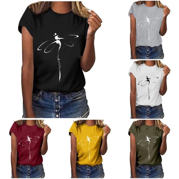 xfsWaSs Women's Graphic T Shirts for Women Trendy Printed Crew Neck Short Sleeve T-Shirt Basic Casual Tee Tops Stylish Tshirts Woman