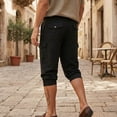 thumbnail image 6 of Tbopshirt Mens Capri Pants Cargo Pants for Men Fashion Casual High Waisted Walking with Button Solid Pockets Pants 3/4 Length Pant,M-3XL, 6 of 9
