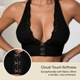 thumbnail image 4 of Alun Women's Lace Front Closure Bras Halter Deep V-Neck Wireless Bra Light Support and Coverage No Underwire Solid Color Soft Comfort Bralette for Everyday Wear Black L, 4 of 8