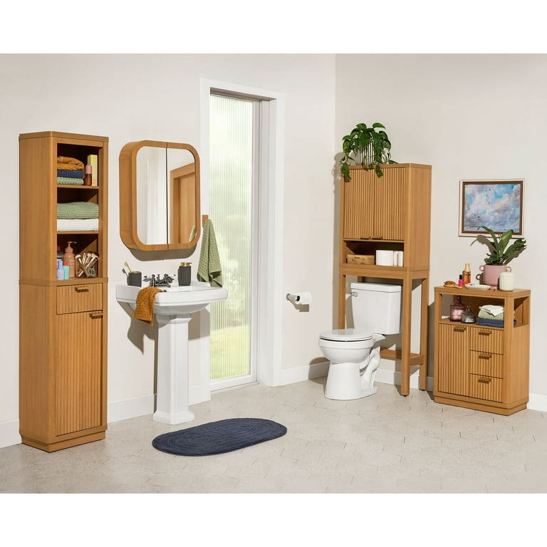 とうみ　綺麗　室内保管 Beautiful Fluted Over-The-Toilet Storage Cabinet, Warm Honey