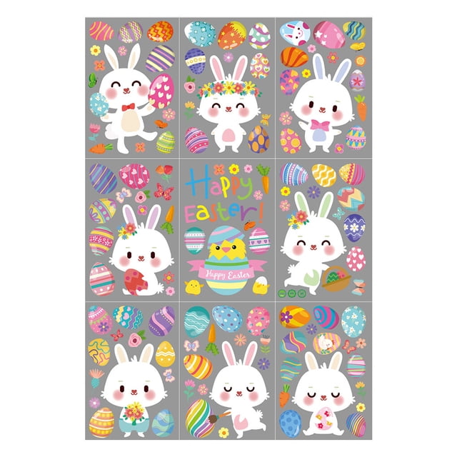 9 Sheets Easter Window Stickers Background Sticker Festival Ornament Wall Decoration Party Supplies Scene Layout Glass Decal Type 1