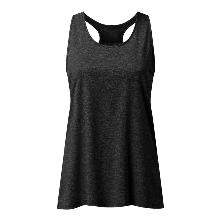 nsendm Womens Vest Female Adult Stretch Top Women Fitness Sports Casual Yoga  Top Running Women Clothes O-neck Sports Vest Women's Blouse Athletic  (Black, XL) 