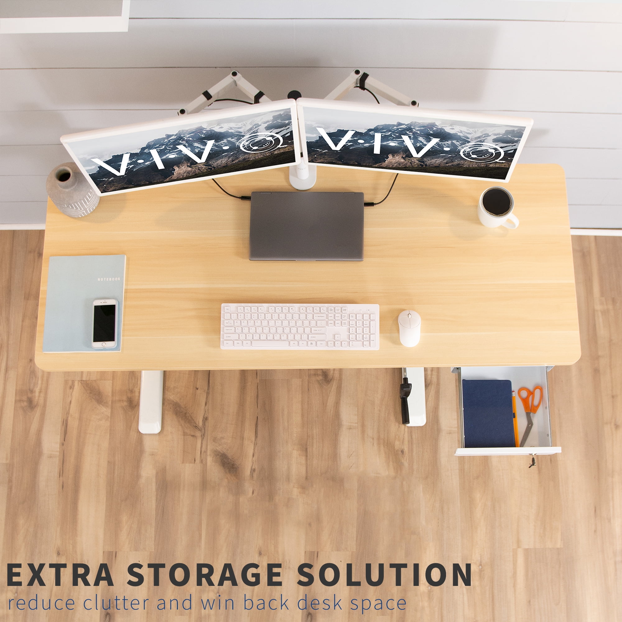 VIVO White Lockable Pull Out Under Desk Storage Drawer, Workspace Organizer