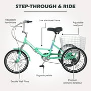 Lilypelle 24 Adult Tricycle Folding Tricycle 3 Wheel Bikes 7 Speed Trikes with Shopping Basket for Seniors Adult,Cyan