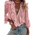 thumbnail image 2 of GHSDFBB Chiffon Blouses for Women Fashion, Button-Down tie Front Ruffle Shirt, Adults Floral V-Neck Long Sleeve Blouse, 2 of 6