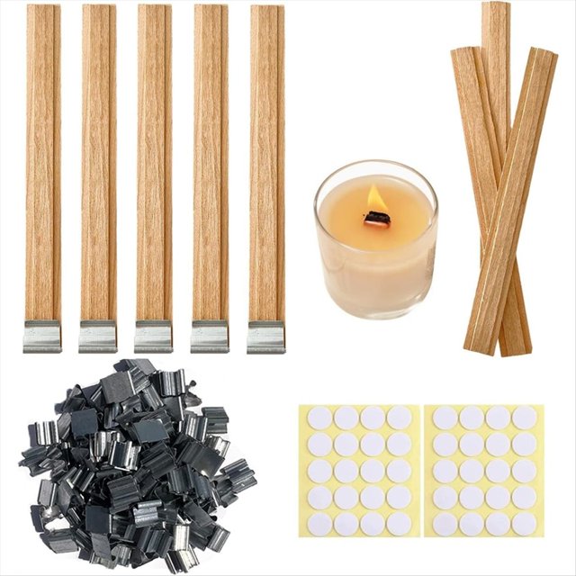 200 Sets Double-Layered Wooden Candle Wicks and Stands 5.1x0.5 Inch Natural Candle for Candles Making,Wooden Candle Wick,1set * wick stickers