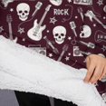 thumbnail image 3 of Oversized Wearable Blanket Hoodie,Burgundy Rock Skull Pattern Sherpa Blanket Hoodie with Super Pockets,Super Warm Fuzzy Pullover for Women & Men, 3 of 6