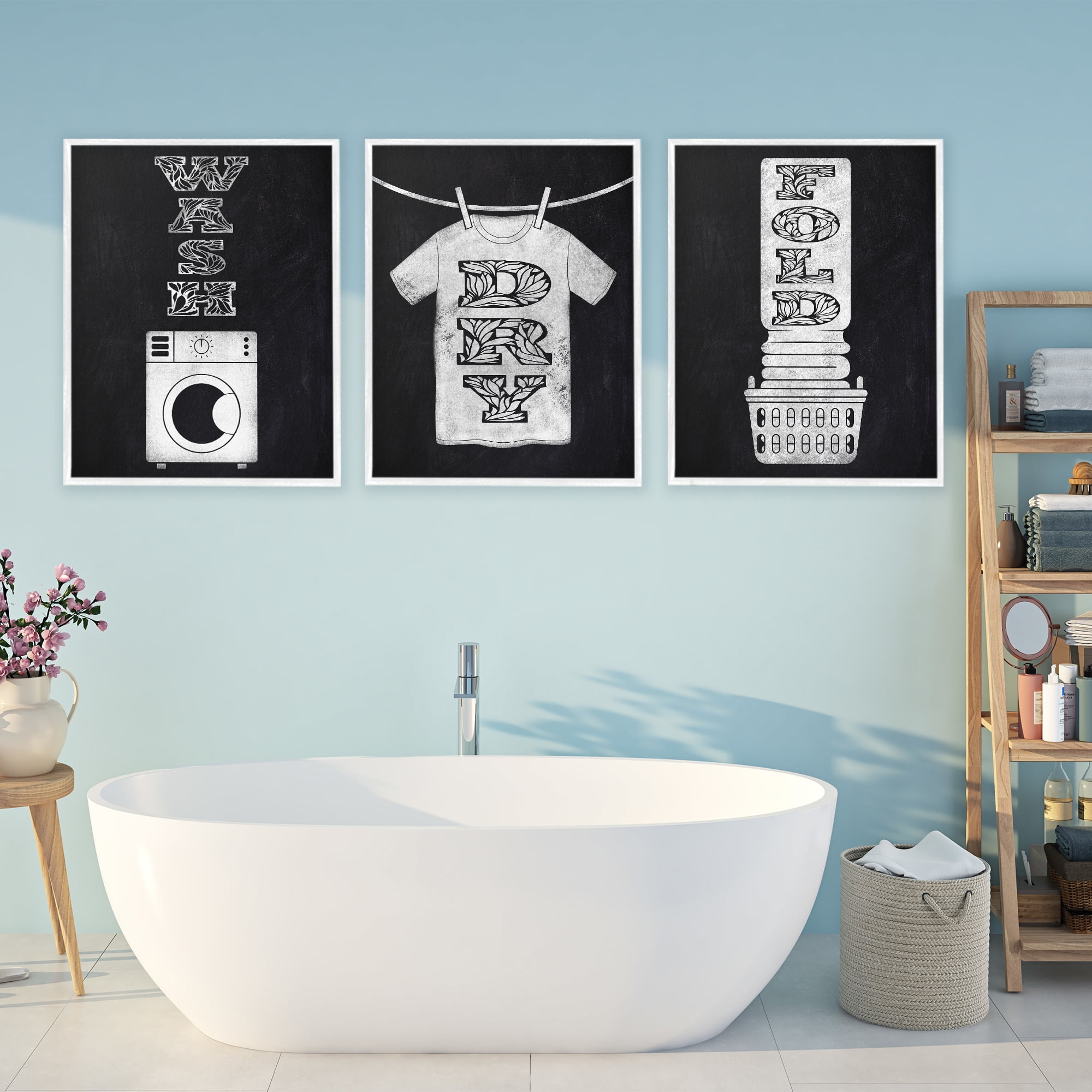 Wash & Dry Ornate Letters 3 Piece White Framed Giclee Art Set, design by Marcus Prime