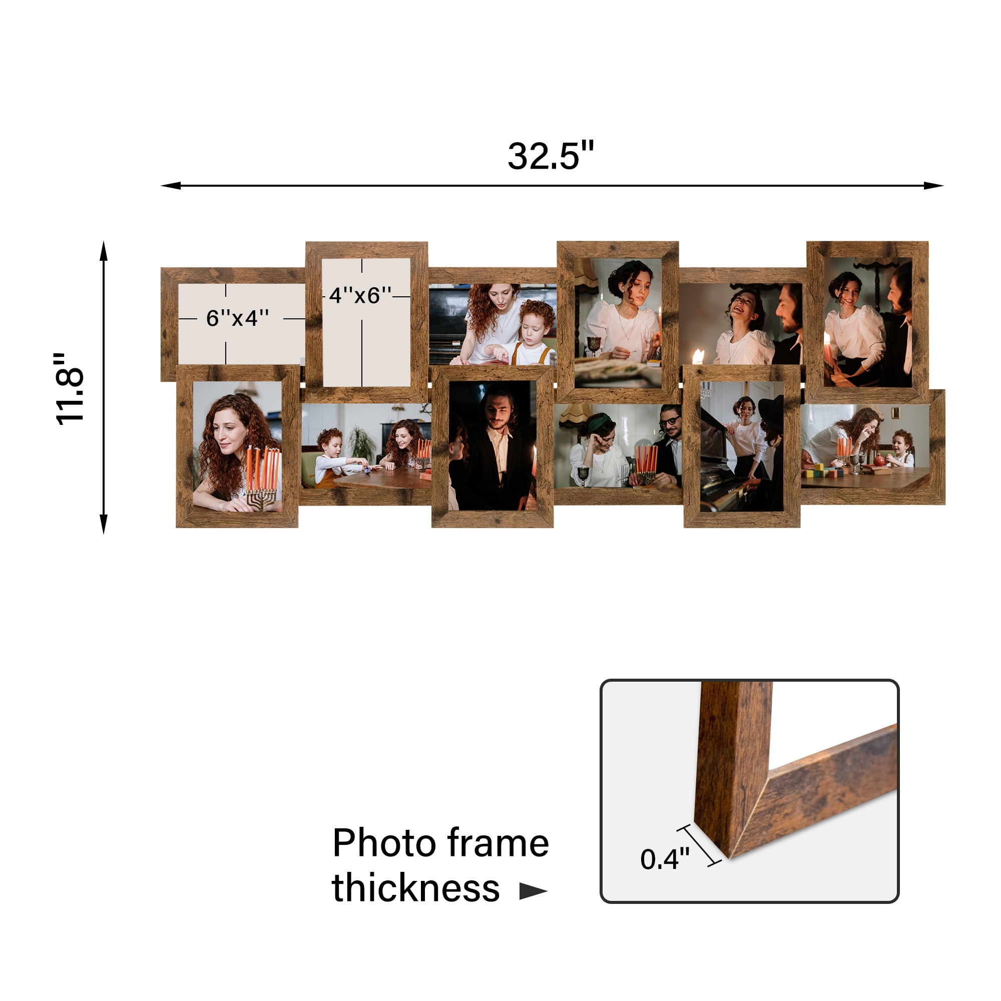 Classic Gallery Display Multi Photo Frame 12 Openings Picture Frames 4"x6" Collage Gold