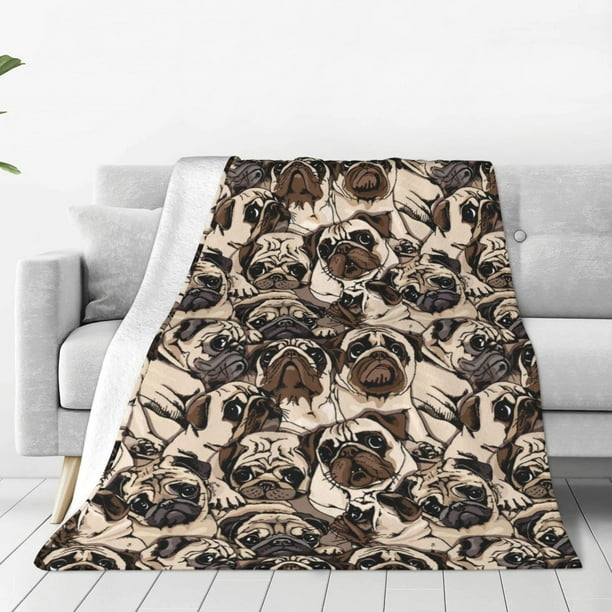Balery Pug Manta de Felpa Suave y Acogedora – Cobija de Franela Aterciopelada para Cama, Lavable y Cálida para Sofá, Mascotas, Transpirable-50"x40"