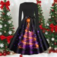 thumbnail image 2 of Women's Christmas Dress Long Sleeve Crewneck Printed A Lined Evening Skirt Red XL, 2 of 5