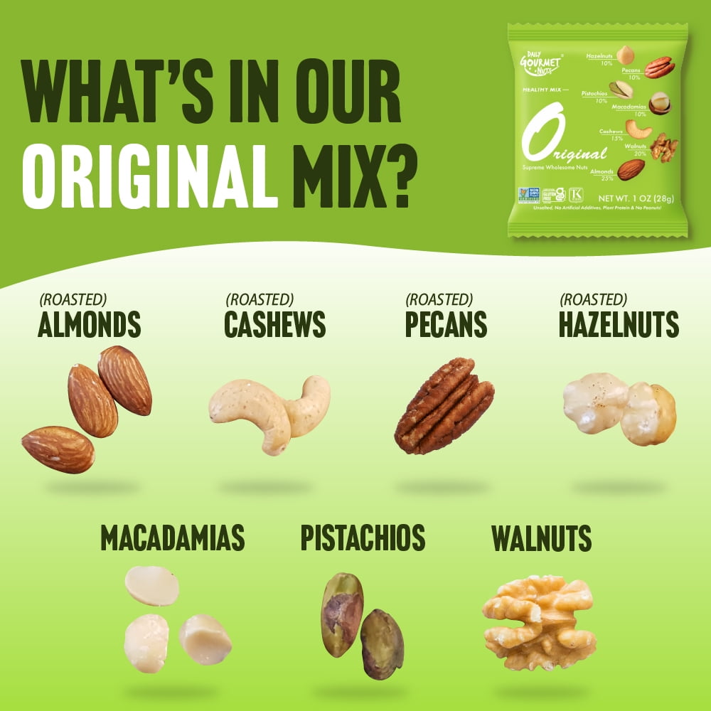 Daily Gourmet Nuts - Original Mixed Nuts | 24 Packs | Unsalted Mixed Nuts Snack Packs | Individually Wrapped Snacks | Nut Snacks | No Peanuts | Deluxe Assorted Snack