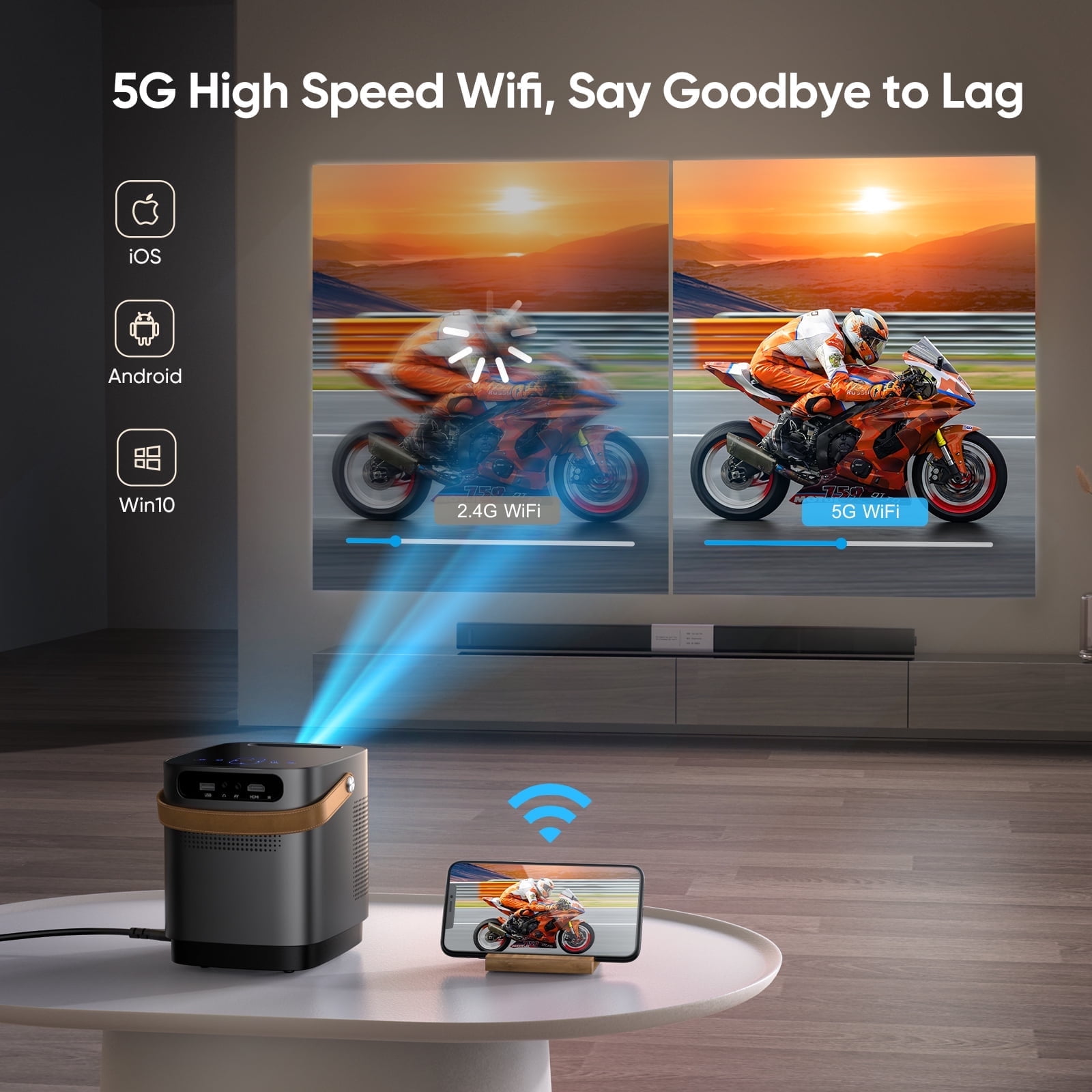 Toptro 5G WiFi Bluetooth Projector, 1080P, 300