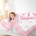 thumbnail image 4 of Feelyou Girly Monogrammed V Full Size Comforter Sets, Cartoon Pink Bownknot Ribbon Bedding Comforter Set, Princess Buffalo Plaid Reversible Bedding Sets, Breathable Home Decor, 3-Piece, 4 of 8