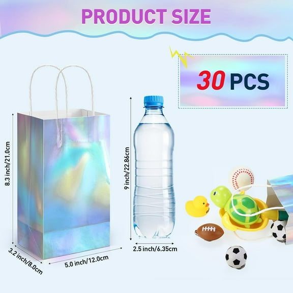 30 Pcs Iridescent Holographic Gift Bags with Handles - Glitter Foil Party Favor Bags for Wedding, Birthday, Baby Shower