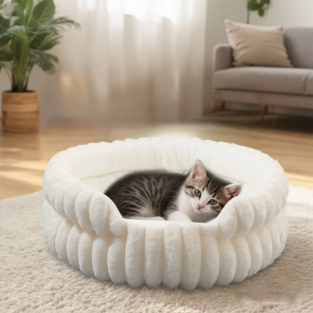 Creatine Removable Round Bed Washable Cat Bed Soft With Bottom For Small Medium