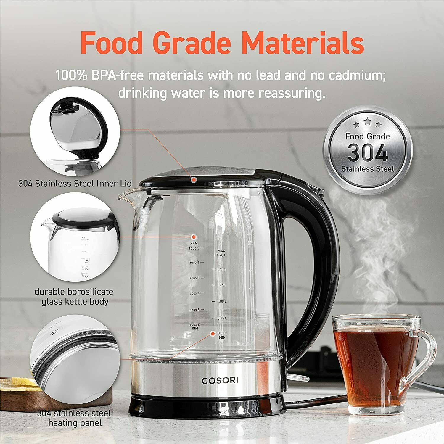 Cosori Electric Kettle Glass, Tea Kettle, Water Boiler, 1.7l, Cordless Bpa  Free, Fast Boiling With Stainless Inner Lid u0026 Pot 1500w, Clear Walmart  Canada | Walmart Canada