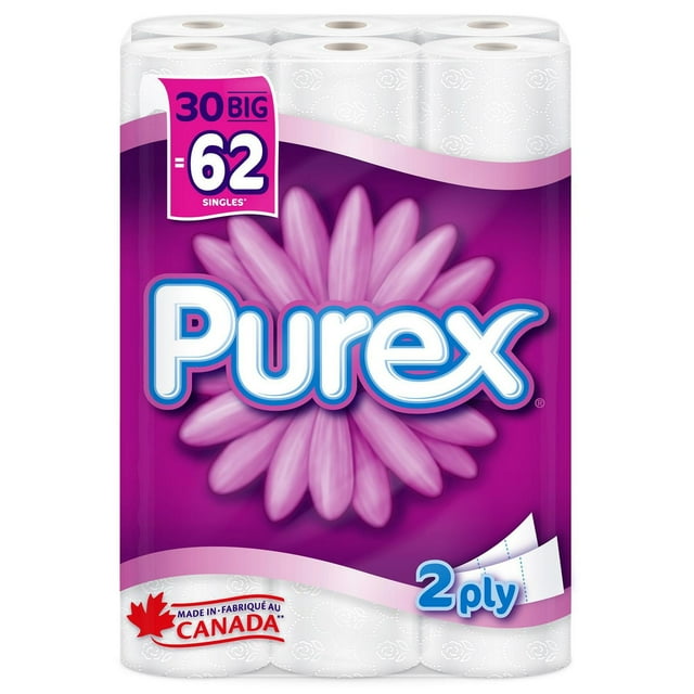 Purex Toilet Paper, Hypoallergenic and Septic Safe, 30 Big Rolls = 62 Single Rolls