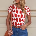 thumbnail image 6 of KLL Women 's Crew Neck Bodysuit Jumpsuits Canada Print Short onesies Stretch T Shirts, 6 of 7