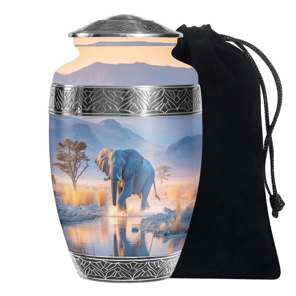 MUKTIVE Elephant Large Decorative Urns for Human Ashes Adult Man - Grey Cremation Urns for Human Ashes for Man & Women with Velvet Bag - Funeral Gift for Mom & Dad - 10 Inch