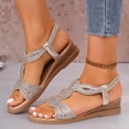 thumbnail image 5 of Viluyesy Women's Wedge Sandals, Shiny Rhinestone Ankle Elastic Strap Open Toe Summer Casual Beach Gladiator Shoes Gold, 5 of 9