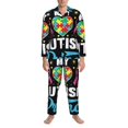 thumbnail image 3 of Sikiie I Love My Autism Mens Pajama Set, Soft Warm Long Sleeve Sleepwear, Cozy Button-Down Pjs for Men-XX-Large, 3 of 7