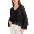 thumbnail image 4 of INSPIRE CHIC Polka Dots Mesh Tops Blouse Deep V Neck Long SleeveT Shirt L Black, 4 of 5