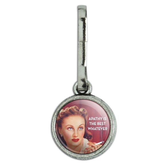 Apathy is the Best Whatever Funny Humor Antiqued Charm Clothes Purse Suitcase Backpack Zipper Pull Aid